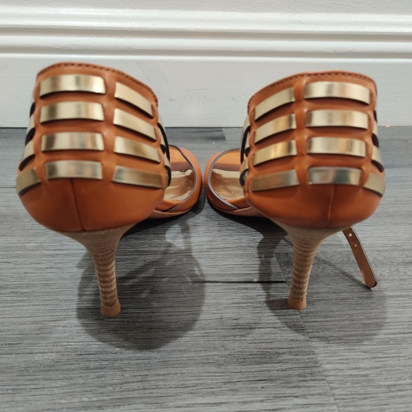 Coach Kayson tan and gold strap sandals heels 9.5 - Picture 7 of 9